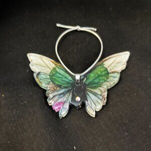 Christmas Tree Ornament, Green White & Swarovski Crystal Victorian Butterfly NWT